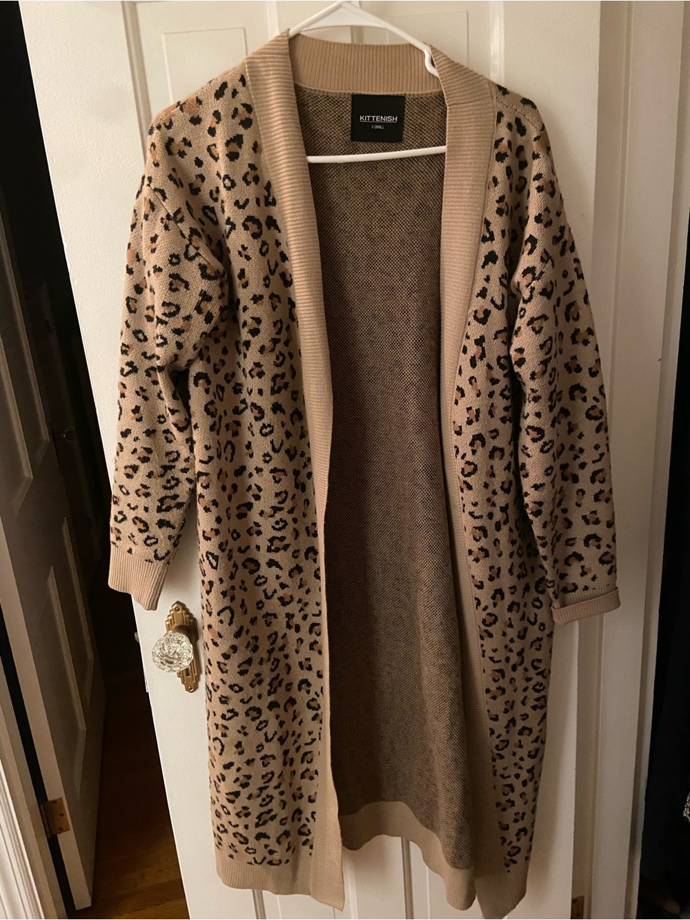 Kittenish Beige and Black Leopard Print Long Open Cardigan